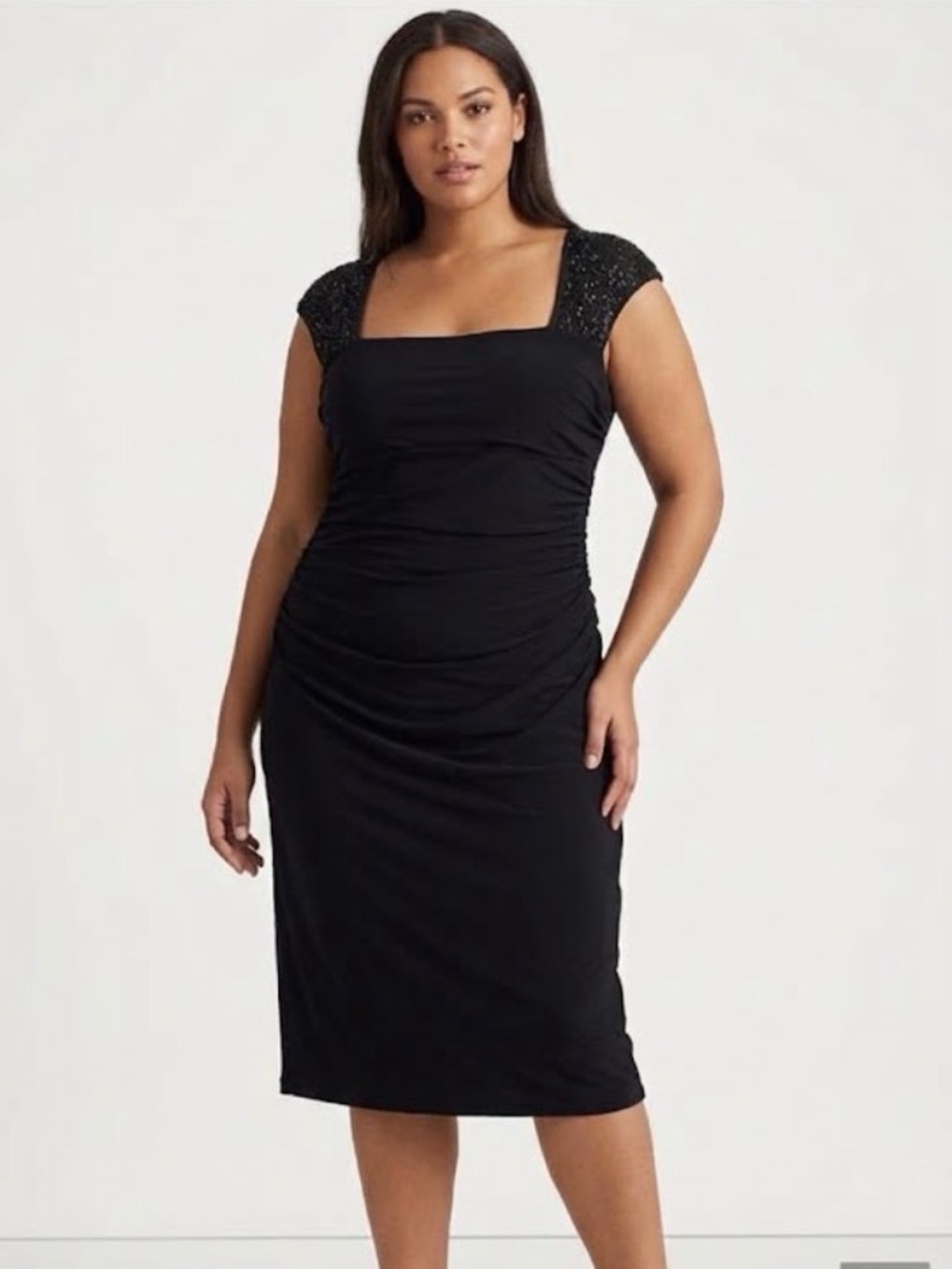 Lauren Ralph Lauren | Dresses | Lauren Ralph Lauren Black Beaded Capsleeve Midi Dress